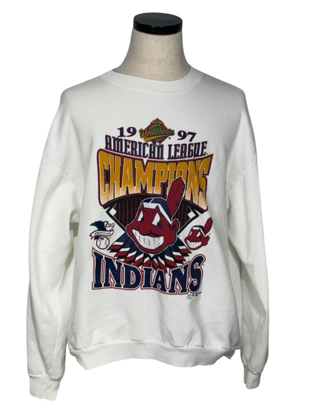 1997 Cleveland Indians AL Champions Sweatshirt White Vintage Crewneck XL MLB